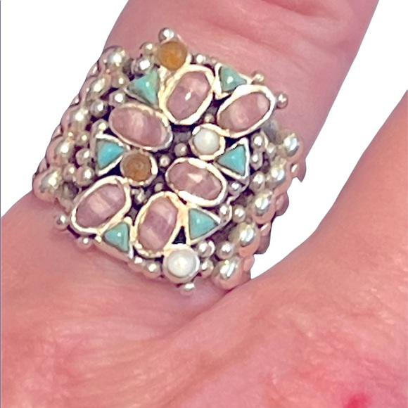 Barse sterling silver 925 Multi gemstone & pearl chunky ornate ring - Picture 1 of 1